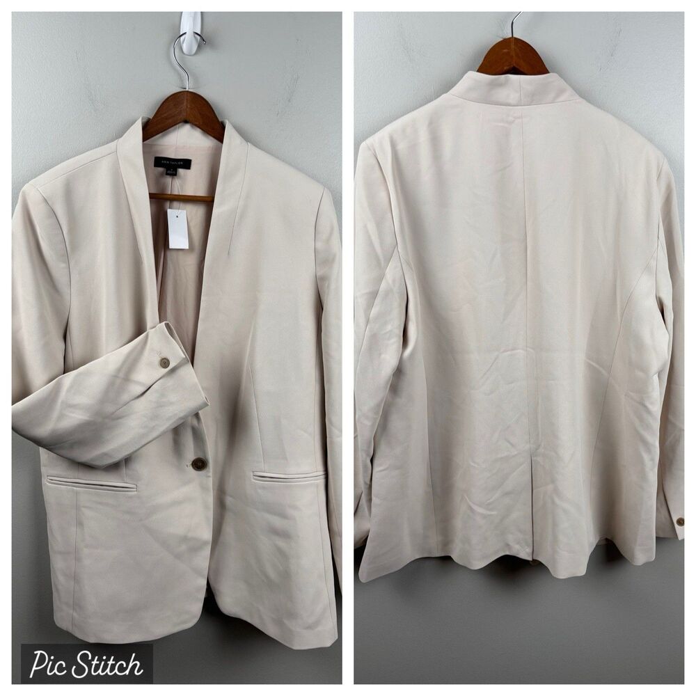 NWT Ann Taylor Women's Cream The Long Collarless Blazer Jacket Size 18 Business